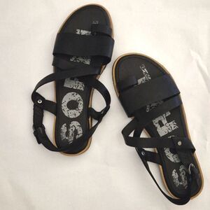 Sorel Sandals 7.5 Ella Black Leather Criss Cross Slingback Strappy Summer Casual